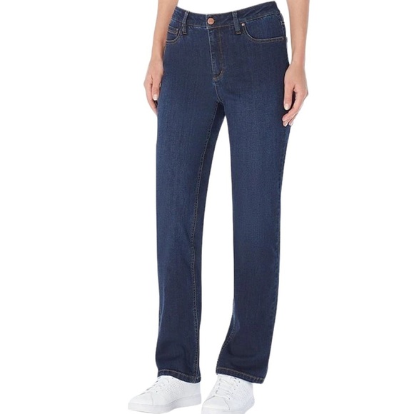 JONES NEW YORK High Waist Straight Leg Stretch Denim & Waistband Blue Je… - Picture 3 of 9